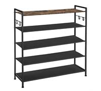 SONGMICS Zapatero 5 Estantes, Estantería Metálica, Estante Oxford, para 20-25 Pares, 29 x 89 x 92,5 cm, 4 Ganchos, Mueble Zapatero para Pasillo, Dormitorio, Marrón Rústico y Negro LMR035B01