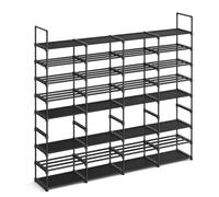 SONGMICS Zapatero Ajustable, Organizador de Zapatos de 8 Niveles, Estante para Zapatos, Tubos de Acero y Tela no Tejida, 64 Pares, Ahorra Espacio, para Entrada, Armario, Garaje, Negro Tinta LSA419B01