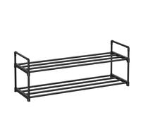SONGMICS Zapatero de 2 Niveles, Estantería de Zapatos, Estantería de Metal, para 8 a 10 Pares de Zapatos, Estante Apilable, para Pasillo, Salón, Dormitorio, 30 x 92 x 34 cm, Negro/Gris Negro