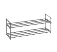 SONGMICS Zapatero de 2 Niveles, Zapatero de Metal, Organizador de Zapatos, para 8-10 Pares de Zapatos, Apilable, Pasillo, 30 x 92 x 34 cm, Gris LSA012G01