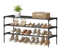 SONGMICS Zapatero de 3 Niveles, Estantería de Zapatos, Almacenamiento de Calzado, Entrada, Pasillo, 29,7 x 91,8 x 53,5 cm, Marco de Metal, Estantes de Tela No Tejida, Negro Tinta LSH033BH01