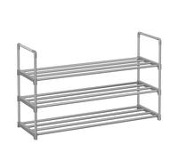 SONGMICS Zapatero de 3 Niveles, Estantería de Zapatos, Estantería de Metal, para 12 a 15 Pares de Zapatos, Estante Apilable, para Pasillo, Salón, Dormitorio, 30 x 92 x 55 cm, Gris/Negro/Blanco Perla N