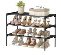 SONGMICS Zapatero de 3 niveles, organizador de almacenamiento de zapatos, pasillo, ahorro de espacio, 29,7 x 62,3 x 53,5 cm, marco de metal, estantes de tela no tejida, tinta negra LSH023BH01