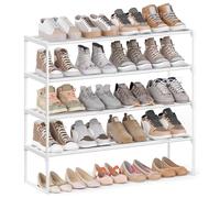SONGMICS Zapatero de 4 niveles, organizador de zapatos, estante de almacenamiento de metal, vertical o boca abajo, para 16 a 20 pares, apilable, para pasillo, 30 x 92 x 74 cm, blanco perla LSA014WK01