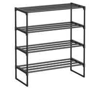 SONGMICS Zapatero de 4 niveles, organizador de zapatos, estante de almacenamiento de metal, vertical o boca abajo, para 10 a 15 pares, apilable, para pasillo, 30 x 68 x 75 cm, negro LSA204B01