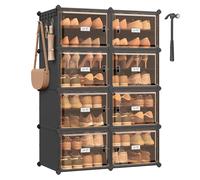 SONGMICS Zapatero de 8 Compartimentos, Modular, Metal, 32 Pares | 30 x 45 x 30 cm por Cubo, Puertas Transparentes, Recibidor, Negro Tinta y Marrón Transparente, Colección DAMION LPC054BH01