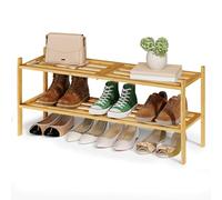 SONGMICS Zapatero de Bambú, 2 Niveles, Apilable, Estrecho, Estantería para Entrada, Salón, Dormitorio, Garaje, para 9-12 Pares de Zapatos, 25 x 70 x 34,3 cm, Natural LBS052YL01