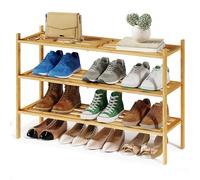 SONGMICS Zapatero de Bambú, 3 Niveles, Apilable, Estrecho, Estantería para Entrada, Salón, Dormitorio, Garaje, para 12-16 Pares de Zapatos, 25 x 70 x 51,5 cm, Natural LBS053YL01
