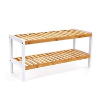 SONGMICS Zapatero de Entrada, 2 Niveles, Estante para Zapatos de Madera de Bambú, Delgado, para Salón Pasillo Dormitorio Baño, 26 x 70 x 33 cm, Blanco y Natural LBS02H