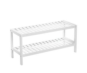 SONGMICS Zapatero de Entrada, 2 Niveles, Estante para Zapatos de Madera de Bambú, Delgado, para Salón Pasillo Dormitorio Baño, 26 x 70 x 33 cm, Blanco LBS02WT