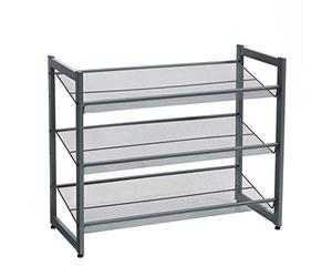 SONGMICS Zapatero de Metal con 3 Niveles, Apilable, 74 x 30,5 x 61,5 cm | Organizador de Zapatos, Mueble para Zapatos, Ángulo de Baldas Ajustable, Espacioso, Plata, Colección DARREN LMR03GB
