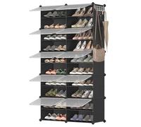 SONGMICS Zapatero, Entrada recibidor, 10 Compartimentos, Puerta,Negro | Estantería Modular de Plástico, 30 x 40 x 30 cm Cada Cubo, Marco Acero, Negro, Colección DAMION LPC035B01
