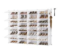 SONGMICS Zapatero, Entrada recibidor, 16 Compartimentos, Puerta,Blanco Nube | Estantería Modular de Plástico, 30 x 40 x 30 cm Cada Cubo, Marco Acero, Blanco Nube, Colección DAMION LPC045WH01