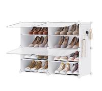 SONGMICS Zapatero, Entrada recibidor, 4 Compartimentos, Puerta, Blanco | Estantería Modular de Plástico, 30 x 40 x 30 cm Cada Cubo, Marco Acero, Blanco, Colección Damion LPC032W01