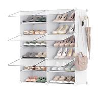 SONGMICS Zapatero, Entrada recibidor, 6 Compartimentos, Puerta,Blanco | Estantería Modular de Plástico, 30 x 40 x 30 cm Cada Cubo, Marco Acero, Blanco, Colección DAMION LPC033W01
