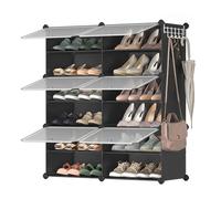 SONGMICS Zapatero, Entrada recibidor, 6 Compartimentos, Puerta,Negro | Estantería Modular de Plástico, 30 x 40 x 30 cm Cada Cubo, Marco Acero, Negro, Colección DAMION LPC033B01