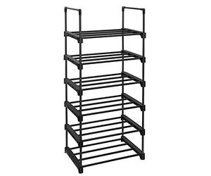 SONGMICS Zapatero, Entrada recibidor, 6 Niveles, Metal, Negro | Estantería de Zapatos, Estante Apilable, 45 x 30 x 106 cm, para Pasillo, Salón, Dormitorio, Negro, Colección DEKY LSA23BK