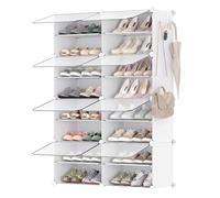 SONGMICS Zapatero, Entrada recibidor, 8 Compartimentos, Puerta, Blanco | Estantería Modular de Plástico, 30 x 40 x 30 cm Cada Cubo, Marco Acero, Blanco, Colección DAMION LPC034W01