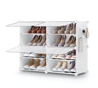 SONGMICS Zapatero entrelazado, gabinete de almacenamiento de zapatos de plástico, unidad organizadora modular de almacenamiento de 4 ranuras, 11.8 x 15.7 x 11.8 pulgadas para cada ranura, con puertas,