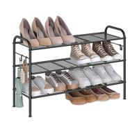 SONGMICS Zapatero, Estante Metálico de 3 Niveles, para 15 Pares | Organizador Zapatos, Altura Ajustable, con 4 Ganchos Laterales, Fácil Montaje, Negro mate, Colección DAVIAN LMR138B01