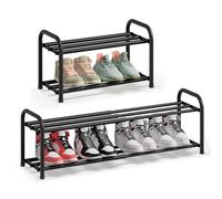 SONGMICS Zapatero Extensible, Organizador de Zapatos Ajustable, Resistente y Duradero, para Armario, Entrada y Sala de Estar, 2 Niveles, Negro Tinta LMR026BD01