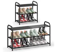 SONGMICS Zapatero Extensible, Organizador de Zapatos Ajustable, Resistente y Duradero, para Armario, Entrada y Sala de Estar, 3 Niveles, Negro Tinta LMR036BD01