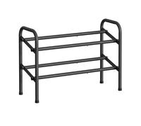 SONGMICS Zapatero Extensible, Zapatero de Metal de 2 Niveles, Organizador de Zapatos Ajustable, Estante Zapatos para Pasillo, Armario, Puerta, Fácil Montaje, Negro Tinta/Bronce Bronce