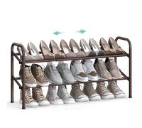 SONGMICS Zapatero Extensible, Zapatero de Metal de 2 Niveles, Organizador de Zapatos Ajustable, Estante Zapatos para Pasillo, Armario, Puerta, Fácil Montaje, Bronce LMR029A01