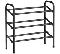 SONGMICS Zapatero Extensible, Zapatero de Metal de 3 Niveles, Organizador de Zapatos Ajustable, Estante Zapatos para Pasillo, Armario, Puerta, Fácil Montaje, Negro Tinta/Bronce Bronce