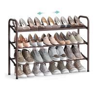 SONGMICS Zapatero Extensible, Zapatero de Metal de 3 Niveles, Organizador de Zapatos Ajustable, Estante Zapatos para Pasillo, Armario, Puerta, Fácil Montaje, Bronce LMR039A01
