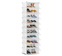 SONGMICS Zapatero Modular con 10 Compartimentos, Estantería Modular de Plástico, DIY, Zapatero con Puerta, con Martillo, Negro LPC10HV4