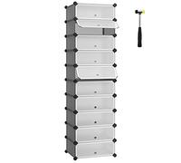 SONGMICS Zapatero Modular con 10 Compartimentos, Estantería Modular de Plástico, DIY, Zapatero con Puerta, con Martillo, Gris LPC010G01