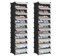 SONGMICS Zapatero Modular con 10 Compartimentos, Juego de 2 | Estantería Modular de Plástico, Cajas Zapatero DIY, con Puerta, con Martillo, Negro