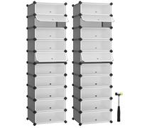 SONGMICS Zapatero Modular con 10 Compartimentos, Juego de 2, Estantería Modular de Plástico, DIY, Zapatero con Puerta, con Martillo, Gris LPC010G02
