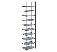 SONGMICS Zapatero, Organizador Zapatos,10 Baldas, Zapatero Abierto Estrecho, 28 x 45 x 173 cm, Marco de Metal, Estantes de Tela no Tejida, para Pasillo, Dormitorio, Gris/Negro Negro