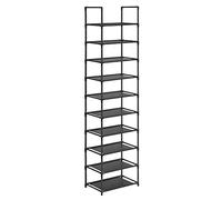 SONGMICS Zapatero, Organizador Zapatos, 10 Baldas, Zapatero Abierto Estrecho, 28 x 45 x 173 cm, Marco de Metal, Estantes de Tela no Tejida, para Pasillo, Dormitorio, Negro LSH010B02