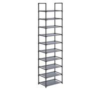 SONGMICS Zapatero, Organizador Zapatos, 10 Baldas, Zapatero Abierto Estrecho, 28 x 45 x 173 cm, Marco de Metal, Estantes de Tela no Tejida, para Pasillo, Dormitorio, Gris LSH010G01