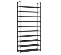 SONGMICS Zapatero, Organizador Zapatos, 10 Baldas, Zapatero Abierto Estrecho, 28 x 83 x 173 cm, Marco de Metal, Estantes de Tela no Tejida, para Pasillo, Dormitorio, Negro LSH110BH01