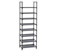 SONGMICS Zapatero, Organizador Zapatos, 8 Baldas, Zapatero Abierto Estrecho, 28 x 46 x 145 cm, Marco de Metal, Estantes de Tela no Tejida, para Pasillo, Dormitorio, Gris/Negro Negro