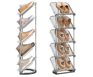 SONGMICS Zapateros, 5 Niveles, Juego de 2, Organizador de Zapatos de Plástico, 24,5 x 28,4 x 102,5 cm, Modular, para Entrada, Pasillo o Vestidor, Gris LPC050GZ01