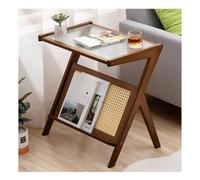 Songnim Mesa Auxiliar de bambú con Tapa de Vidrio y revistero, Mesa Auxiliar de sofá en Forma de Z, Moderna y Delgada, for Sala de Estar, Dormitorio, Espacio pequeño.(Teal)