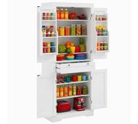 Songvas Alacena de Cocina, Mueble Auxiliar de Cocina con 4 Armarios y 1 Cajones, Mueble Cocina Alto Estilo Moderno, 76x40x182 cm, Tablero partículas + MDF, para Cocina, Comedor, Salón, Blanco