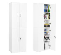 Songvas Armario de Oficina de 4 Puertas con 1 Cerradura, Estantes Ajustables, 30x58x180 cm, Mueble de Almacenamiento, Blanco Mate，Armario Alto de Almacenamiento para Oficina en casa, Garaje, salón