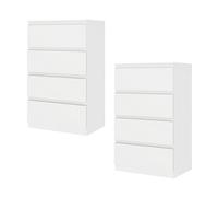 Songvas Juego de 2 Cajonera con 4 Cajones, Ancho 60 cm, Comoda Dormitorio Blanca, Sinfonier Dormitorio, para Dormitorio, Salón, Oficina y Recibidor, 60x40x98 cm (A x F x A)