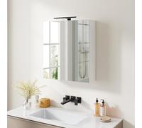 Songvas Mueble de Baño con Iluminación LED，Armario de Baño con Espejo, MDF, 60 x 16,5 x 70 CM, Estantes Ajustables, para Baño, Lavabo y Aseo, Blanco