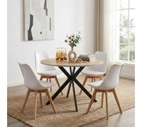 Songvas Set de Mesa y Sillas de Comedor, Mesa Redonda 100cm con 4 Sillas Blanco Estilo Escandinavo, Conjunto para Cocina, Salón o Comedor, Medidas: Mesa 100x100x75 cm, Sillas 56×46×82 cm