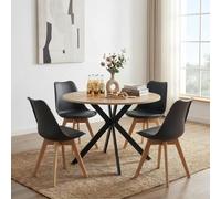 Songvas Set de Mesa y Sillas de Comedor, Mesa Redonda 100cm con 4 Sillas Negro Estilo Escandinavo, Conjunto para Cocina, Salón o Comedor, Medidas: Mesa 100x100x75 cm, Sillas 56×46×82 cm