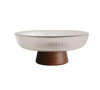 SONGYL-20249 Frutero para Mesa Frutero de cristal acanalado con base madera. Plato decorativo moderno for servir en la mesa cocina o el comedor(Grande)