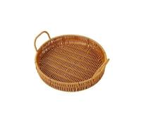 SONGYL-20249 Handwoven Storage Tray Round Shape Fruit Vegetable Wicker Rattan Threads Basket with Handle Bandeja para fruta(Grande)