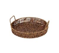 SONGYL-20249 Plato de comida plástico ratán, bandeja almacenamiento forma redonda, cesta hilo for frutas con asa Bandeja para fruta(Grande)